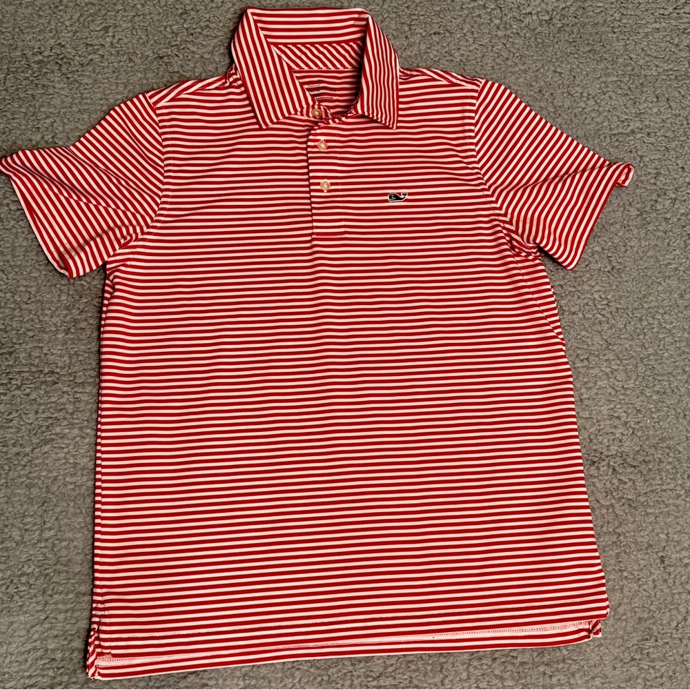 Vineyard Vines Red and White Striped Kids Sankaty Performance Polo